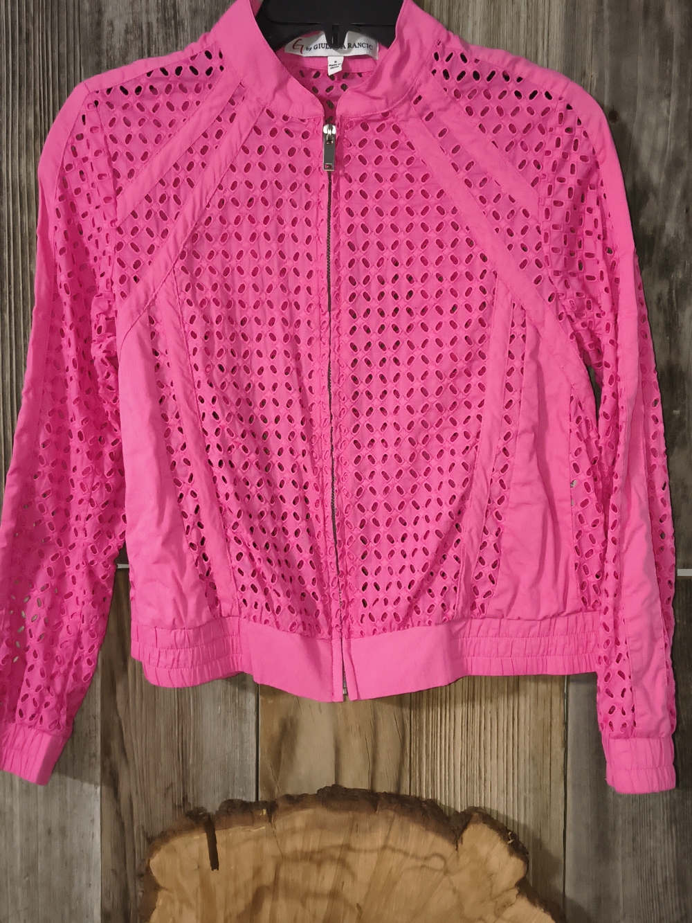 G by Giuliana Neon Pink Eyelet Bomber Jacket